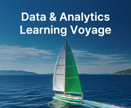 The Data & Analytics Learning Voyage event with a sailboat on the ocean.