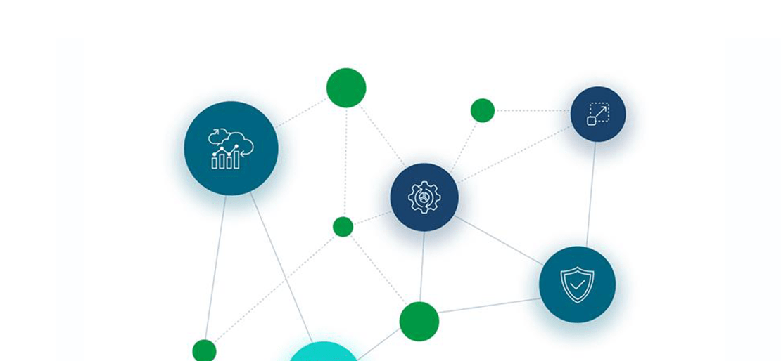 Illustration of a cloud-based platform for managing and deploying enterprise applications.