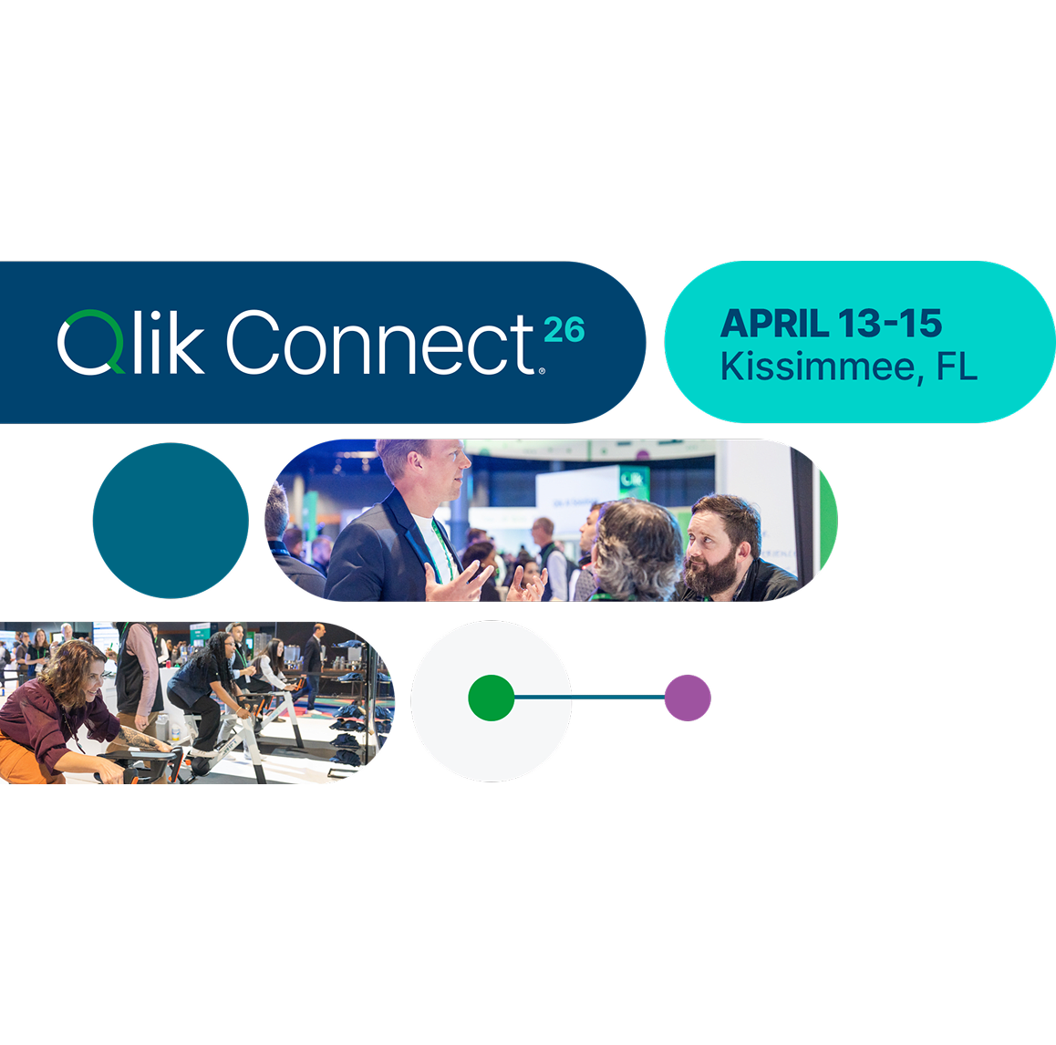 Logo dell'evento Qlik Connect Live con disegno circolare blu e verde.