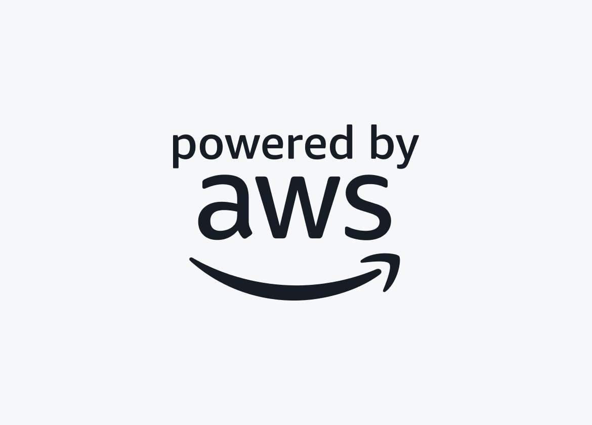 AWS logo featuring the stylized letters "powered by AWS" in black.