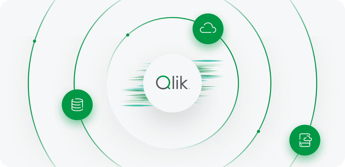 Qlik logo with a colorful data visualization chart.
