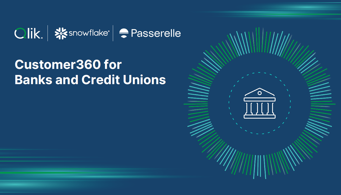 a blue image with the title "Customer360 for Banks and Credit Unions" and a bank icon located on the right side of the image.