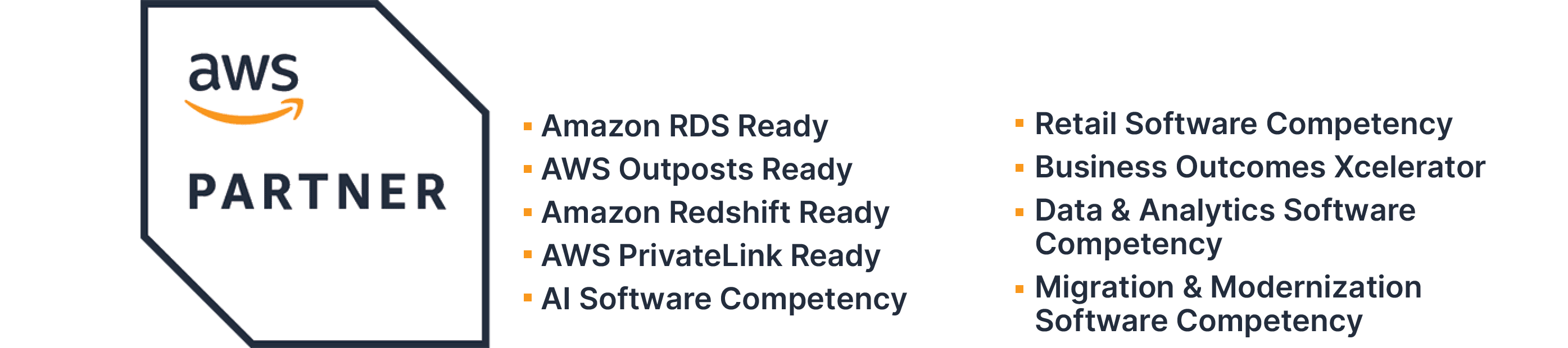 AWS Partner badge with recognition for Public Sector, Healthcare, and Life Sciences achievements, plus Data &amp; Analytics, and Application Modernization Software Competencies.