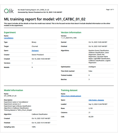 ML training report for model