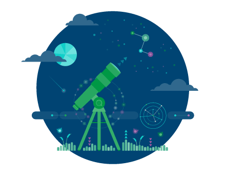 Cover of Guide with an image of a telescope scanning a sky of data and picking out stars that light up 