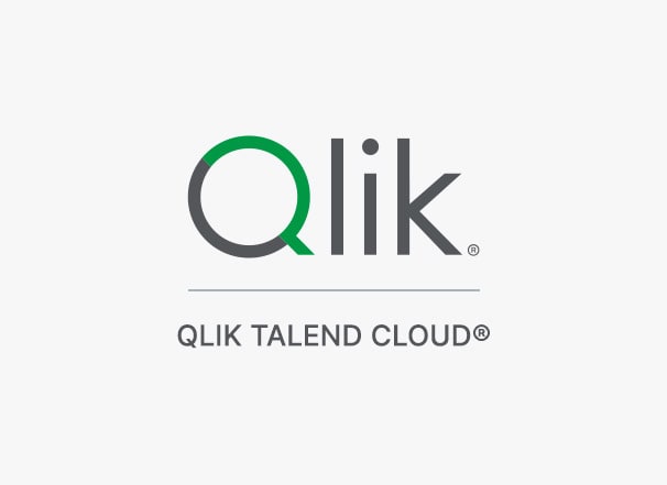 Qlik logo in large letters. Below it reads "QLIK TALEND CLOUD®" against a light gray background.