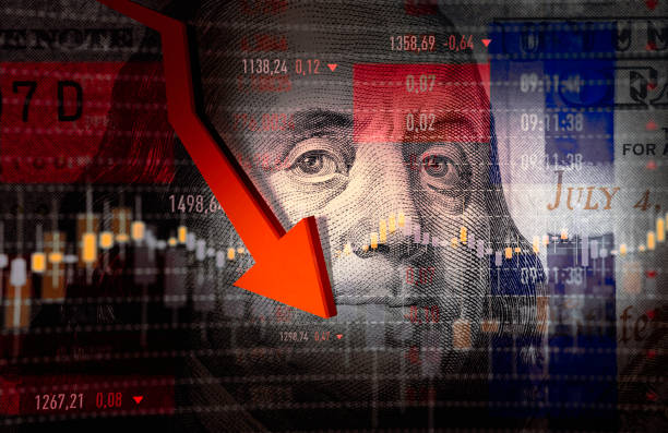 A chaotic stock market scene with falling stock prices, illustrating the impact of a market crash.