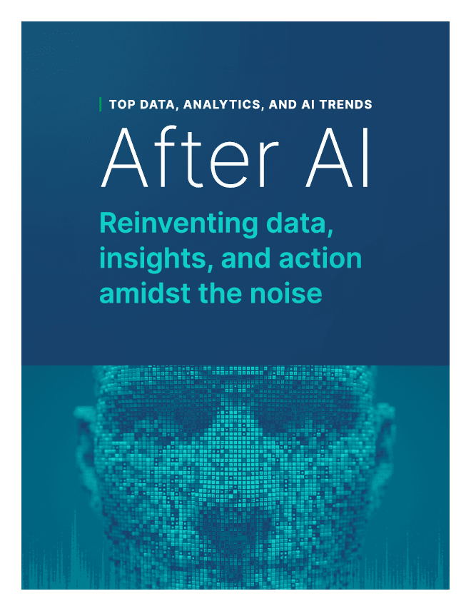 データの分析・検証を象徴する、棒と線のデジタルチャートに焦点を当てている拡大鏡。周囲には、緑色と青色の抽象的な図形が配置されている。