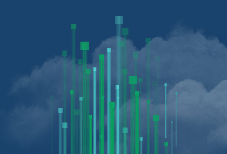 Visual representation of cloud computing alongside data visualization elements.