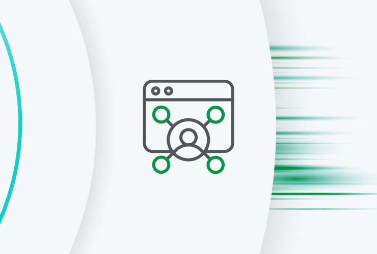 Icon of a web browser window with connected green nodes, symbolizing data integration, connectivity, and digital collaboration efficiency.