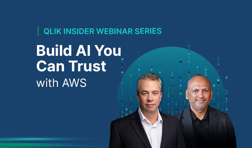 Two men in dark suits against a dark blue background with teal and green digital elements. Text: "Build AI You Can Trust with AWS."