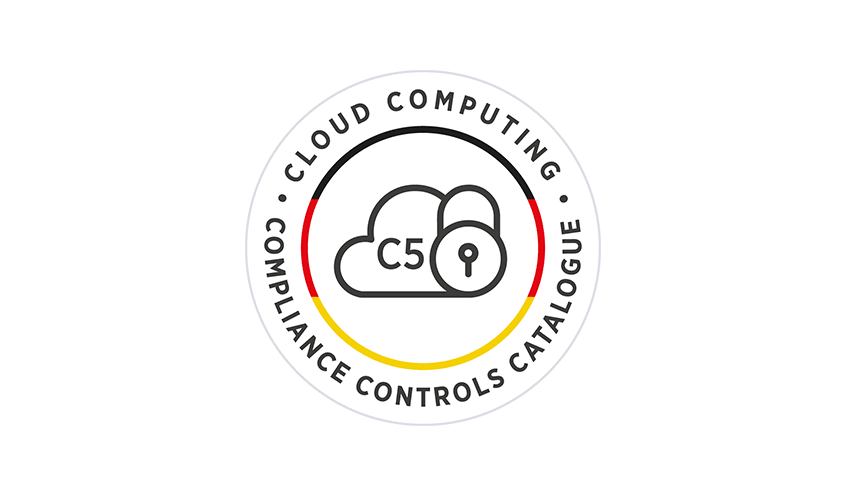 Circular “Cloud Computing Compliance Controls Catalogue” badge with a cloud and lock icon labeled C5.